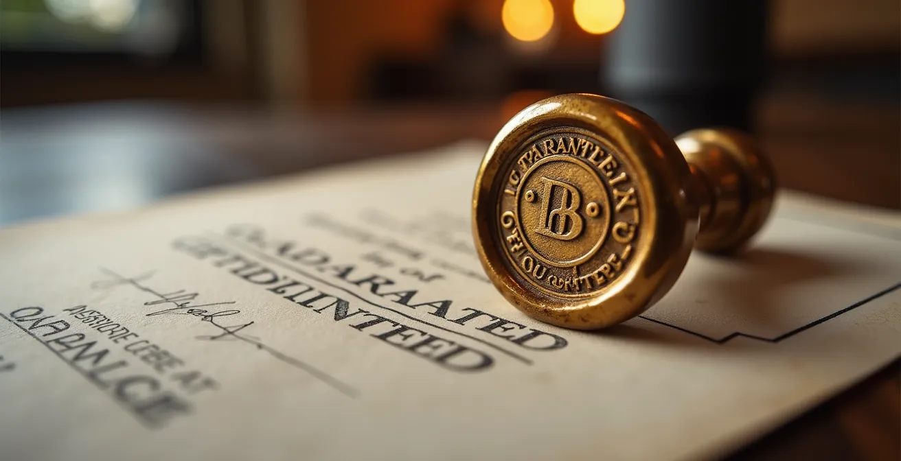 Close-up of professional cleaning service guarantee certificate with quality seal