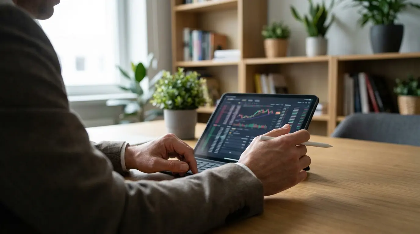 Professional reviewing EOR comparison data on tablet screen